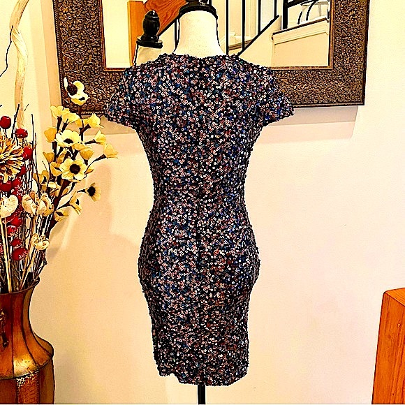 DRESS THE POPULATION 🔥Fabulous Sequined, Multi-Color Mini Dress 🔥STUNNING !♥️ - Picture 9 of 17